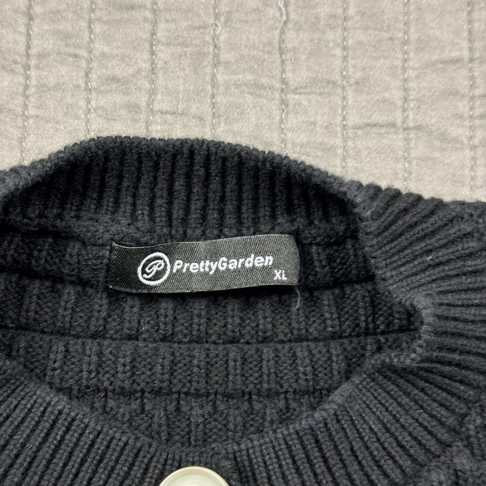 PrettyGarden Black Ribbed Button Front Cardigan Sweater Women XL Cropped Minimal - Picture 5 of 9